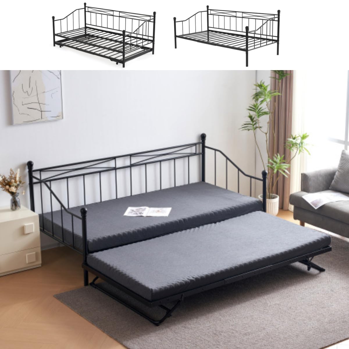 Amazon｜ソファーベッド パイプ ベッドフレーム 伸縮式 2人掛け ベッド